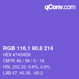 カラーコード: RGB 116.1 90.8 214 | qconv.com