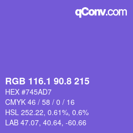 カラーコード: RGB 116.1 90.8 215 | qconv.com