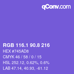 カラーコード: RGB 116.1 90.8 216 | qconv.com