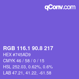 カラーコード: RGB 116.1 90.8 217 | qconv.com