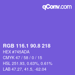 カラーコード: RGB 116.1 90.8 218 | qconv.com