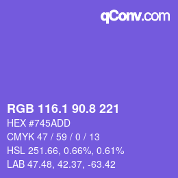 カラーコード: RGB 116.1 90.8 221 | qconv.com