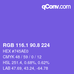 カラーコード: RGB 116.1 90.8 224 | qconv.com