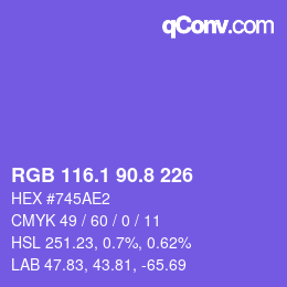 カラーコード: RGB 116.1 90.8 226 | qconv.com