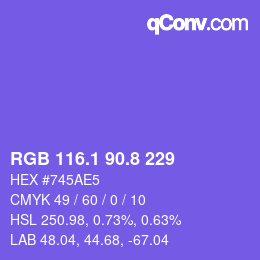 カラーコード: RGB 116.1 90.8 229 | qconv.com