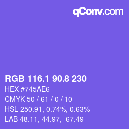 カラーコード: RGB 116.1 90.8 230 | qconv.com