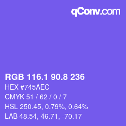 カラーコード: RGB 116.1 90.8 236 | qconv.com