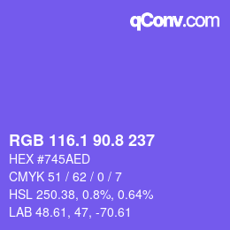 カラーコード: RGB 116.1 90.8 237 | qconv.com