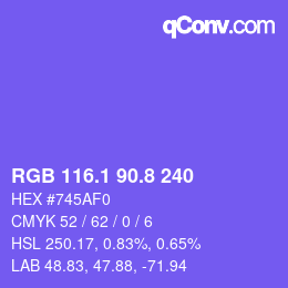 カラーコード: RGB 116.1 90.8 240 | qconv.com