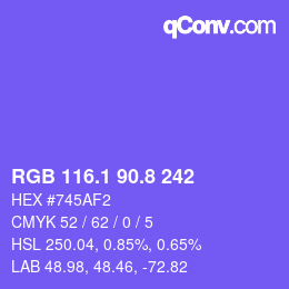カラーコード: RGB 116.1 90.8 242 | qconv.com