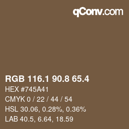 カラーコード: RGB 116.1 90.8 65.4 | qconv.com