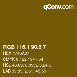 カラーコード: RGB 116.1 90.8 7 | qconv.com