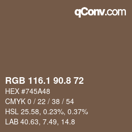 カラーコード: RGB 116.1 90.8 72 | qconv.com