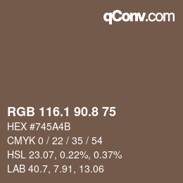 カラーコード: RGB 116.1 90.8 75 | qconv.com