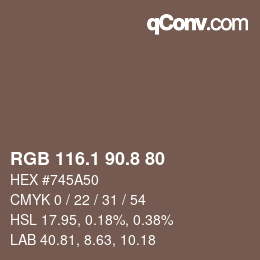 カラーコード: RGB 116.1 90.8 80 | qconv.com