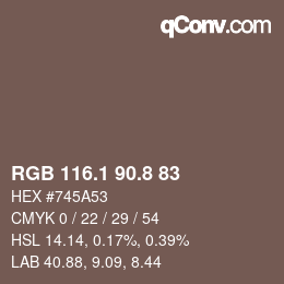 Color code: RGB 116.1 90.8 83 | qconv.com