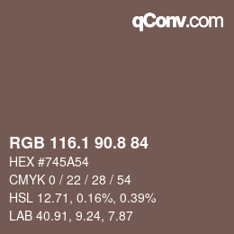 カラーコード: RGB 116.1 90.8 84 | qconv.com