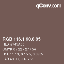 Color code: RGB 116.1 90.8 85 | qconv.com