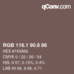 Color code: RGB 116.1 90.8 86 | qconv.com