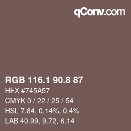 カラーコード: RGB 116.1 90.8 87 | qconv.com