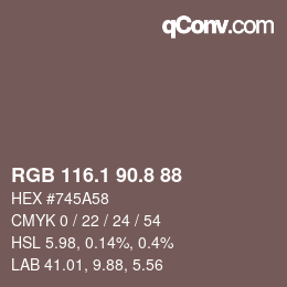 Color code: RGB 116.1 90.8 88 | qconv.com