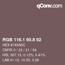 Color code: RGB 116.1 90.8 92 | qconv.com