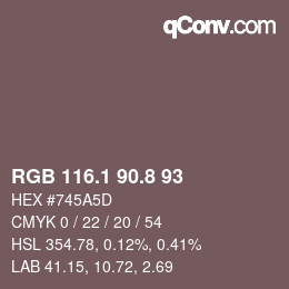 Color code: RGB 116.1 90.8 93 | qconv.com