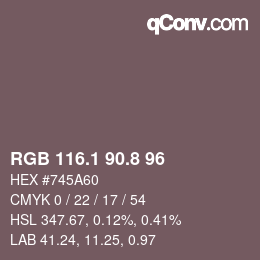 Color code: RGB 116.1 90.8 96 | qconv.com
