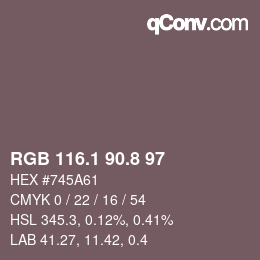 Color code: RGB 116.1 90.8 97 | qconv.com