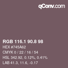 Color code: RGB 116.1 90.8 98 | qconv.com