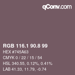 カラーコード: RGB 116.1 90.8 99 | qconv.com