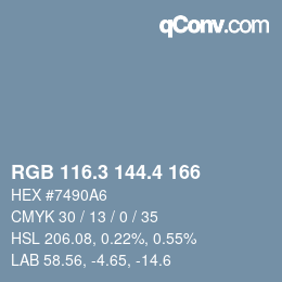 カラーコード: RGB 116.3 144.4 166 | qconv.com