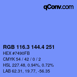 カラーコード: RGB 116.3 144.4 251 | qconv.com