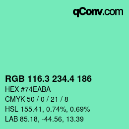 カラーコード: RGB 116.3 234.4 186 | qconv.com