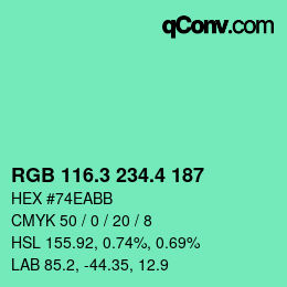 カラーコード: RGB 116.3 234.4 187 | qconv.com