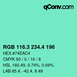 カラーコード: RGB 116.3 234.4 196 | qconv.com