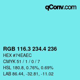 カラーコード: RGB 116.3 234.4 236 | qconv.com