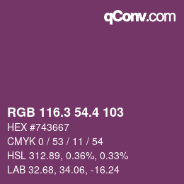 カラーコード: RGB 116.3 54.4 103 | qconv.com
