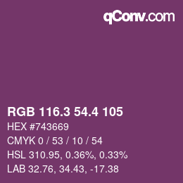 カラーコード: RGB 116.3 54.4 105 | qconv.com