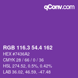 カラーコード: RGB 116.3 54.4 162 | qconv.com
