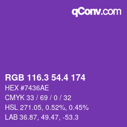 カラーコード: RGB 116.3 54.4 174 | qconv.com