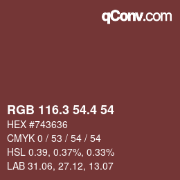 カラーコード: RGB 116.3 54.4 54 | qconv.com