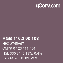 カラーコード: RGB 116.3 90 103 | qconv.com