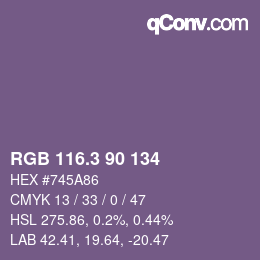 カラーコード: RGB 116.3 90 134 | qconv.com