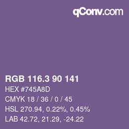 カラーコード: RGB 116.3 90 141 | qconv.com