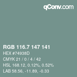 カラーコード: RGB 116.7 147 141 | qconv.com