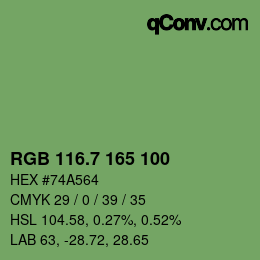 カラーコード: RGB 116.7 165 100 | qconv.com