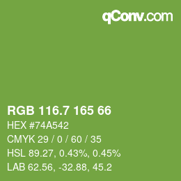 カラーコード: RGB 116.7 165 66 | qconv.com