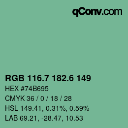 カラーコード: RGB 116.7 182.6 149 | qconv.com