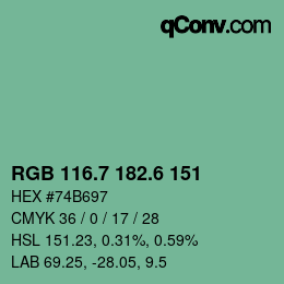 カラーコード: RGB 116.7 182.6 151 | qconv.com